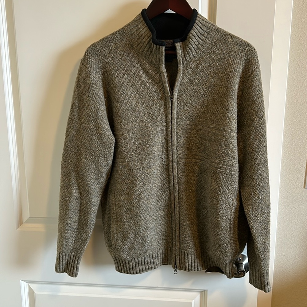 Pendleton Sheltand Wool Jacket Sweater Full Zip Medium Olive Green Washable